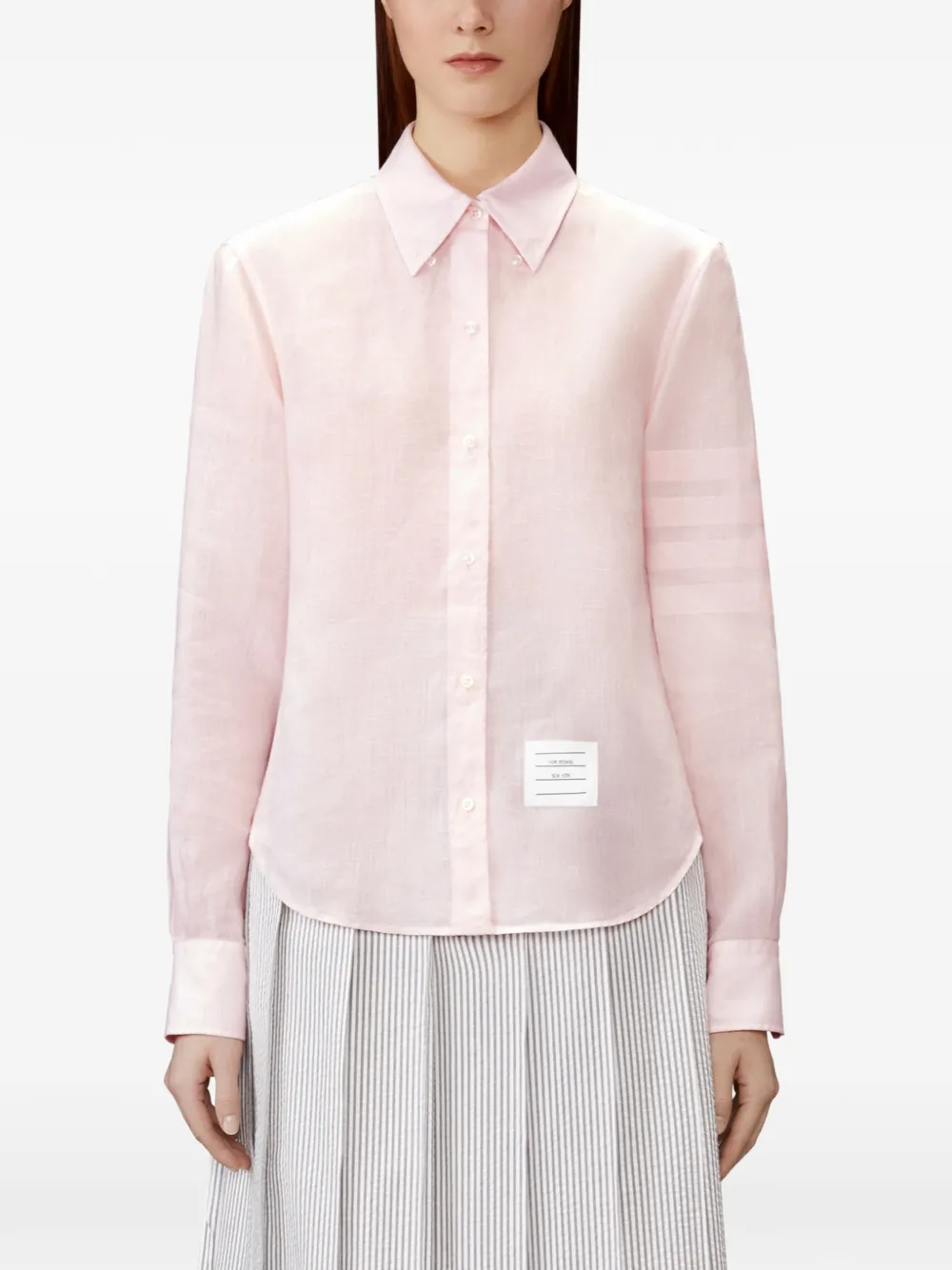 Thom Browne Linnen blouse met 4-Bar strepen Roze