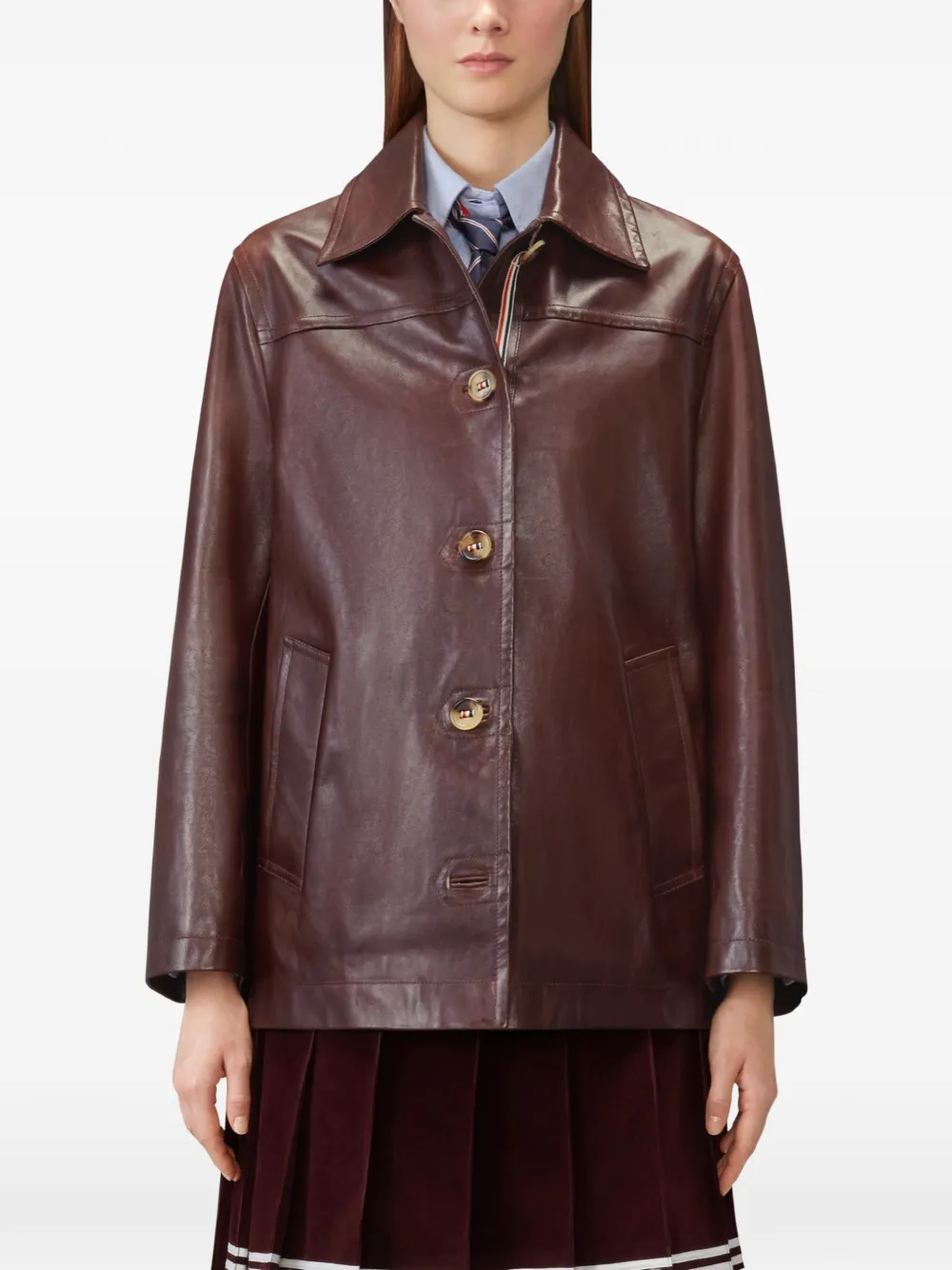 Thom Browne Dockside leren jas Rood