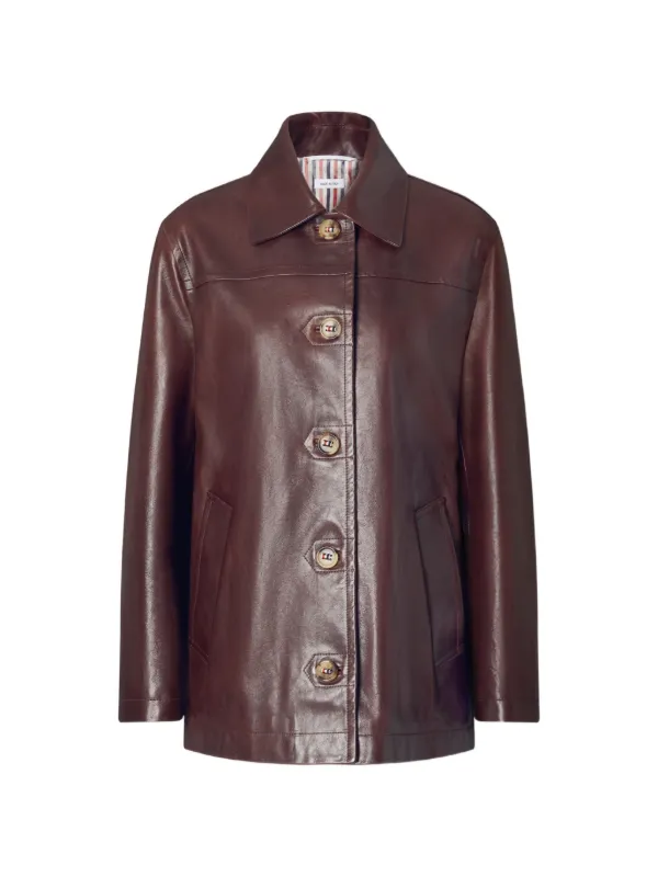 Thom Browne Leather Dockside Coat in Red
