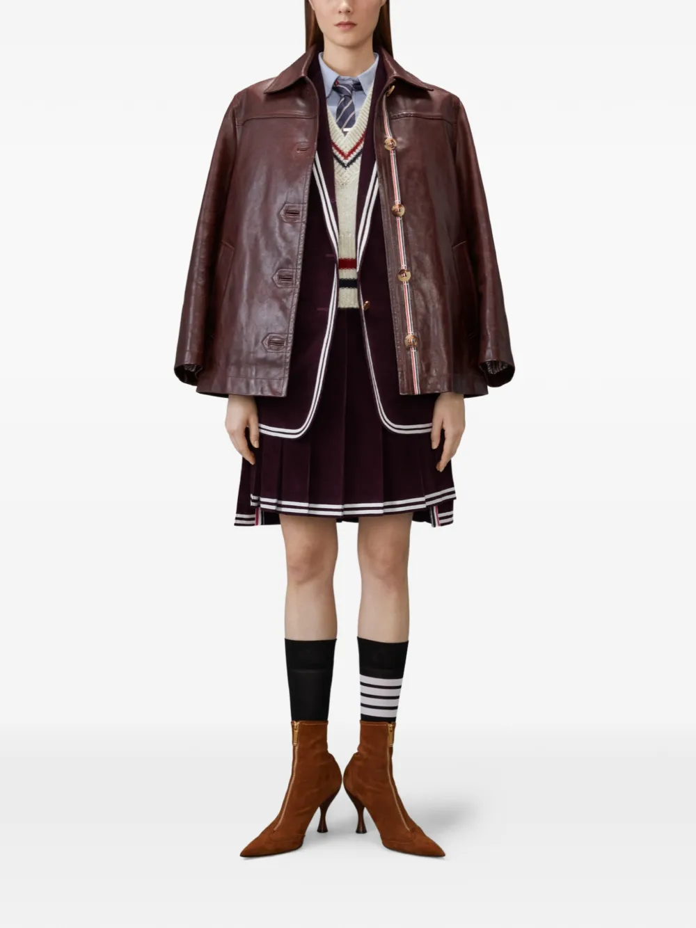 Thom Browne Dockside leren jas Rood