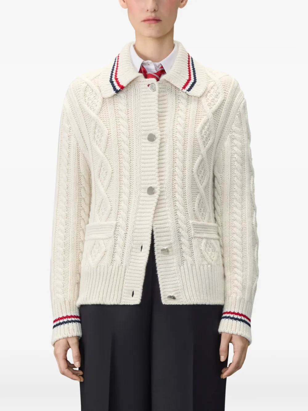  Thom Browne Pull En Maille Torsadée Aran - Blanc 