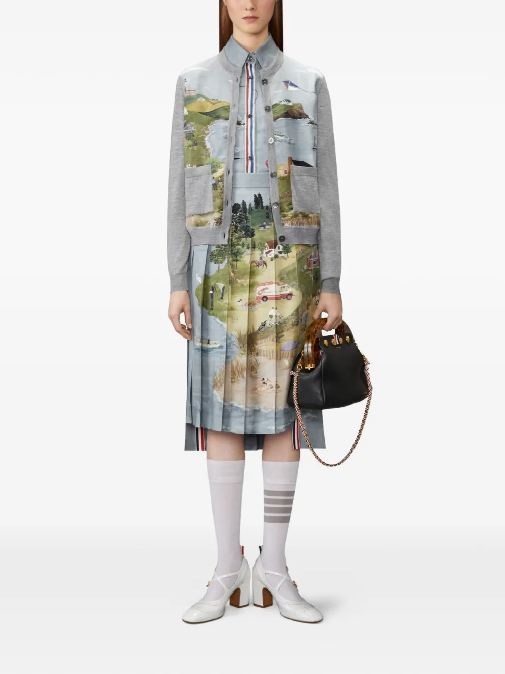 Thom Browne Nantucket scenic geplooide midi-rok Blauw