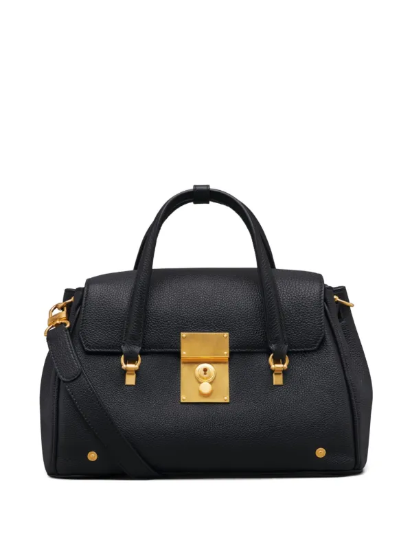 Thom Browne Small Bolton Leather Tote Bag in Black