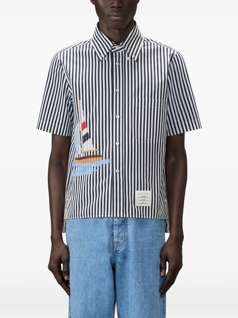 Thom Browne Gestreept overhemd met geborduurde zeilboot Blauw