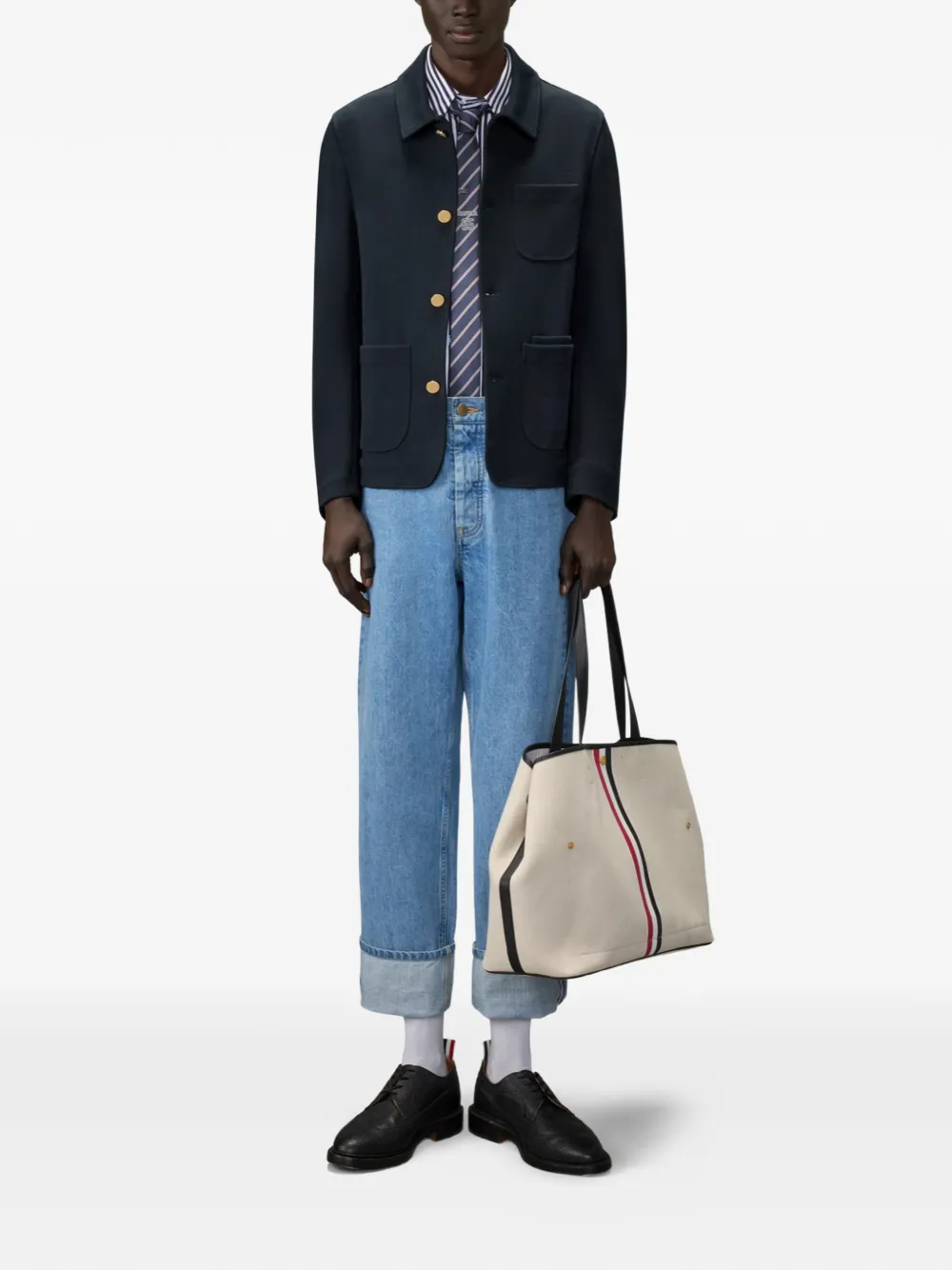 Thom Browne Gestreept overhemd met geborduurde zeilboot Blauw