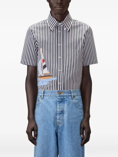 Thom Browne striped sailboat embroidery short sleeve shirt