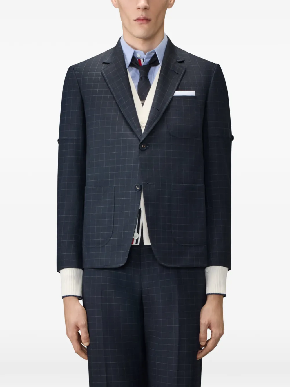 Thom Browne Geruite blazer Blauw