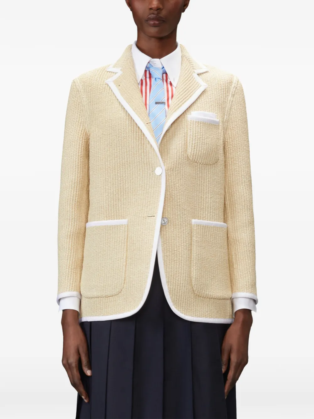 Thom Browne Blazer met streep en raffia-effect Beige