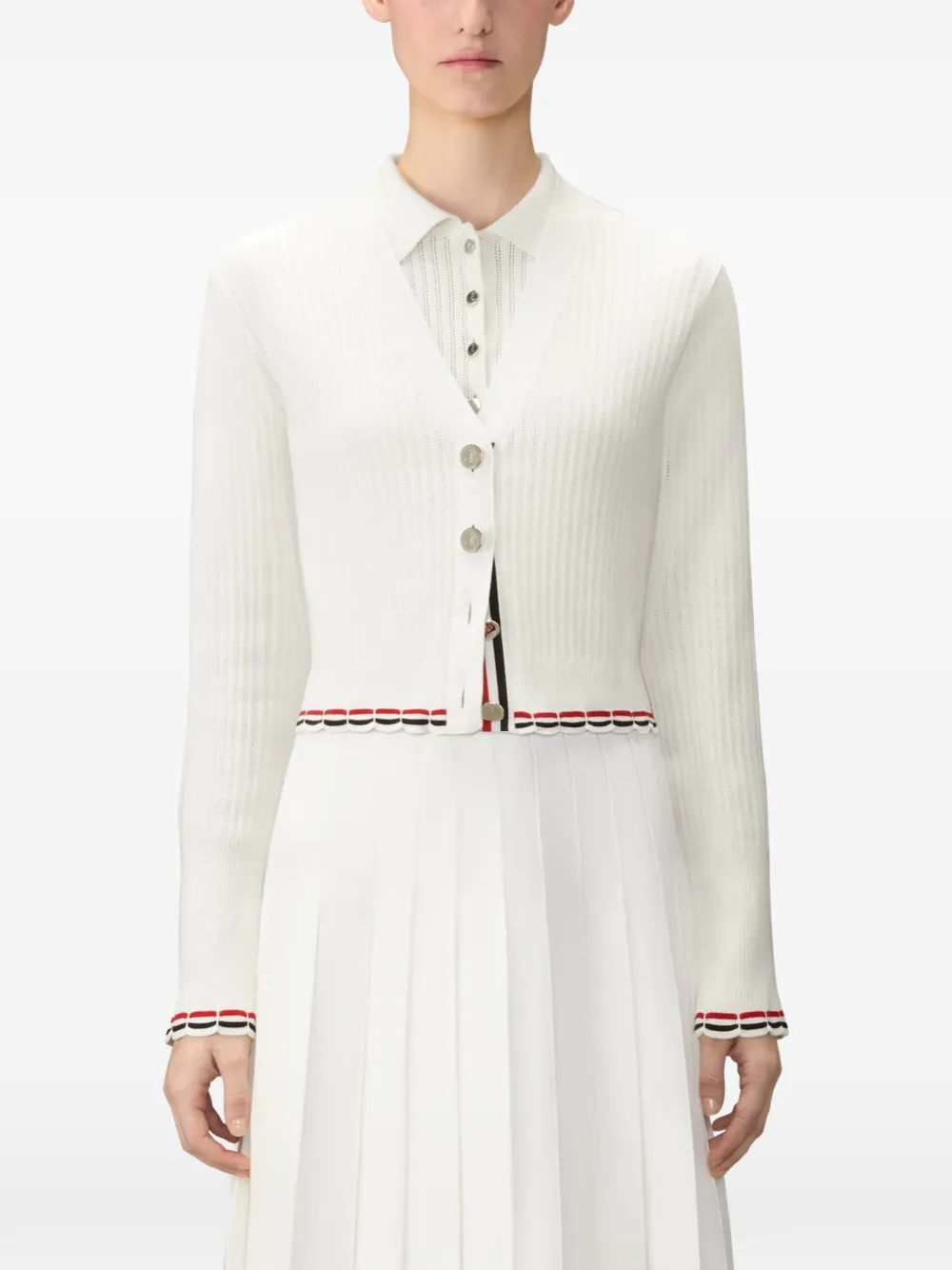Thom Browne Pointelle vest met ribstiksel Wit