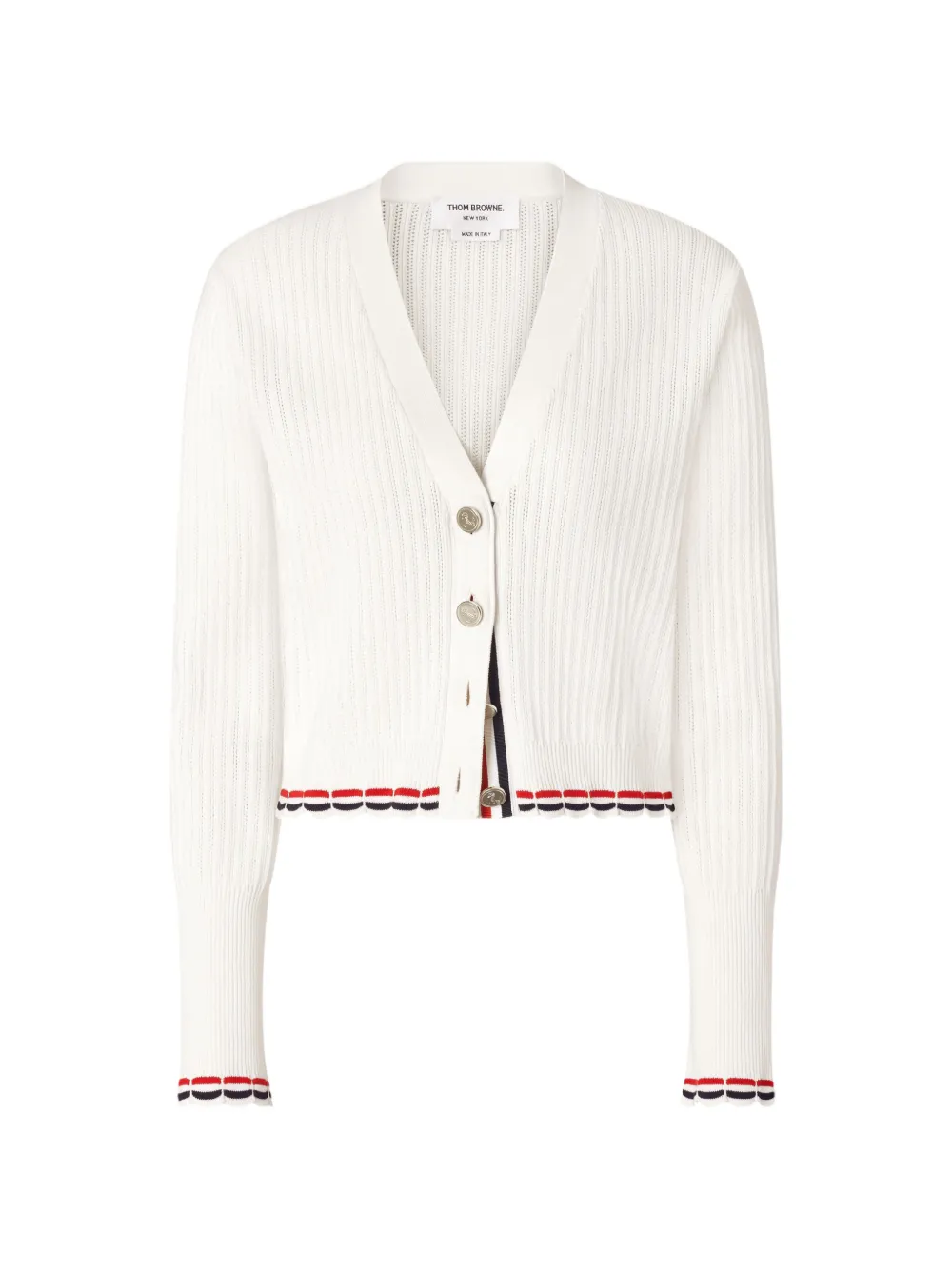 Thom Browne pointelle rib-stitch cardigan - White