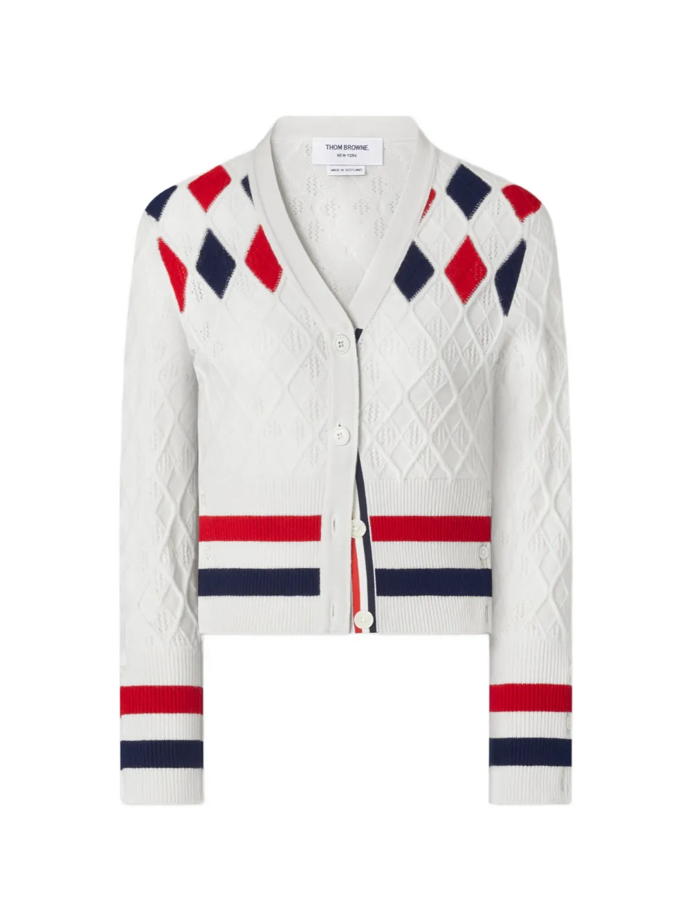 Thom Browne argyle-pattern cardigan - White