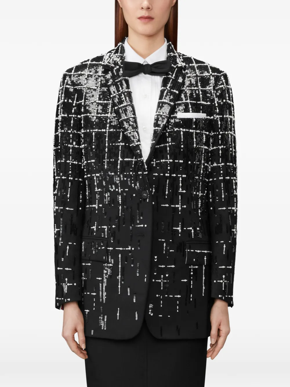 Thom Browne Windowpane blazer verfraaid met pailletten Zwart