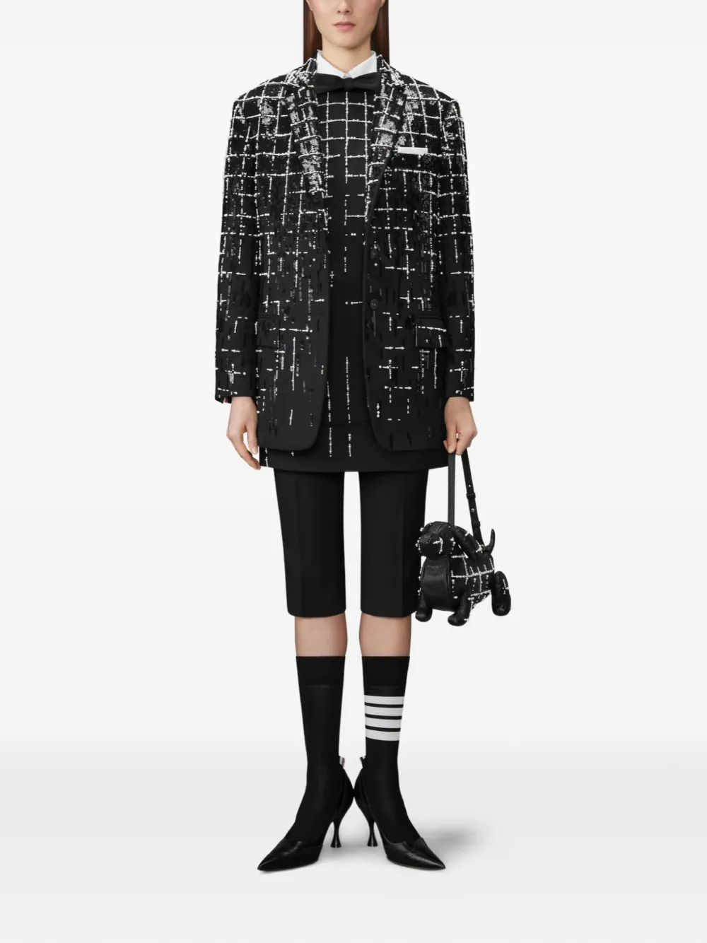 Thom Browne Windowpane blazer verfraaid met pailletten Zwart