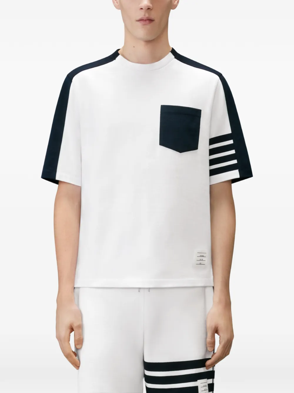 Thom Browne T-shirt met 4 strepen en colourblocking Wit