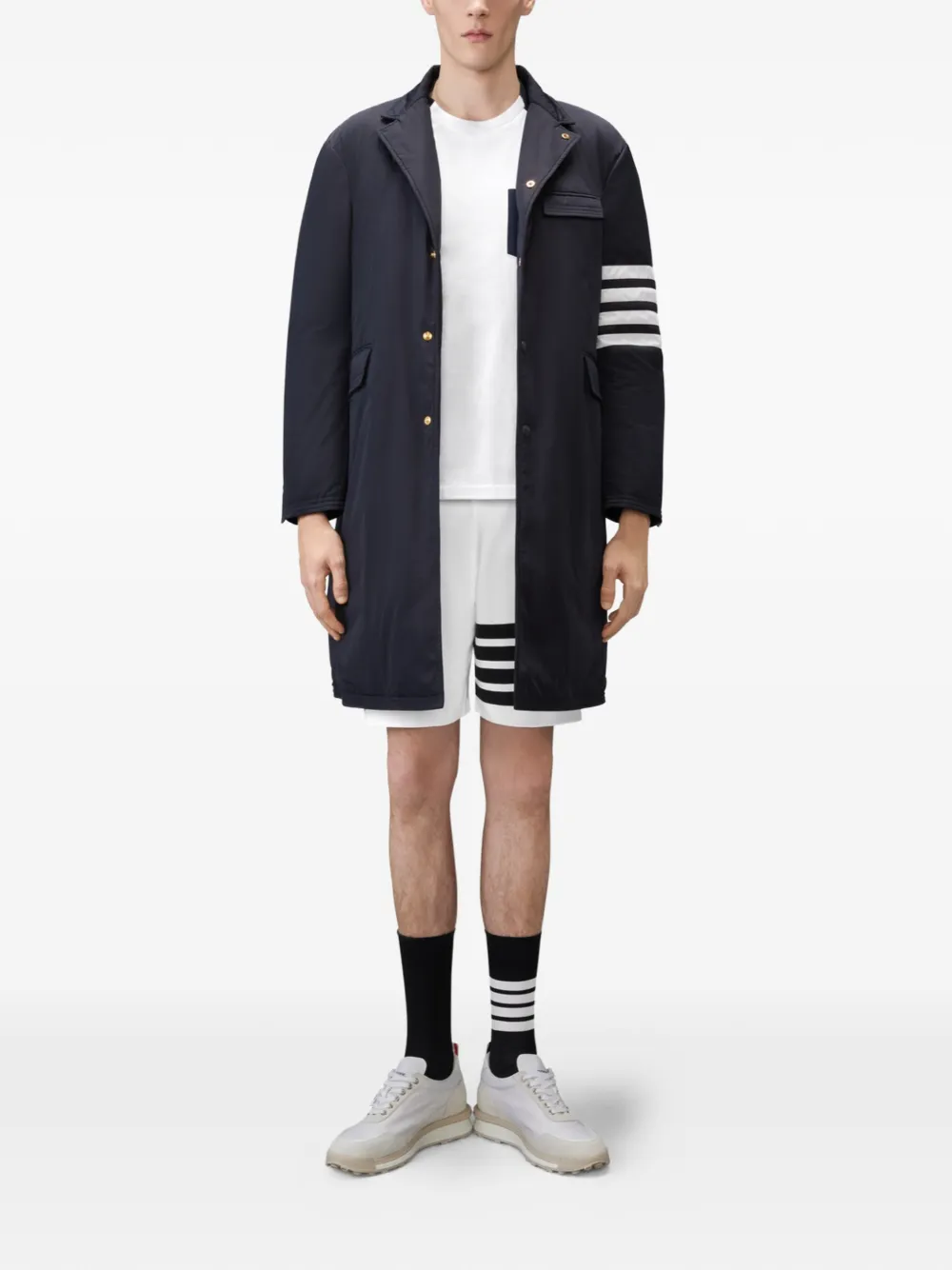 Thom Browne T-shirt met 4 strepen en colourblocking Wit