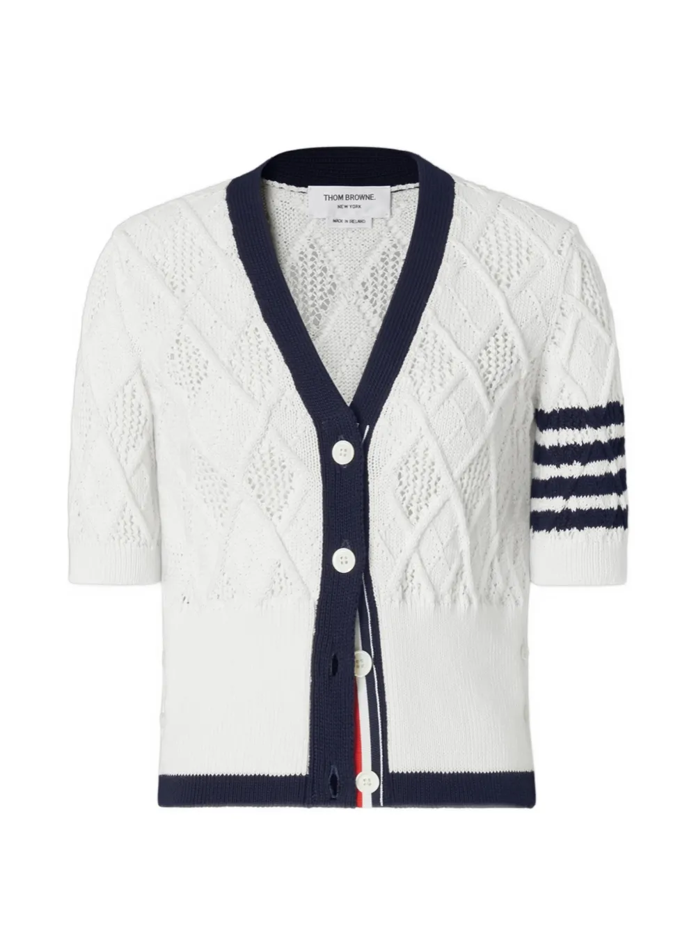Thom Browne Argyle pointelle 4-Bar cardigan - Bianco