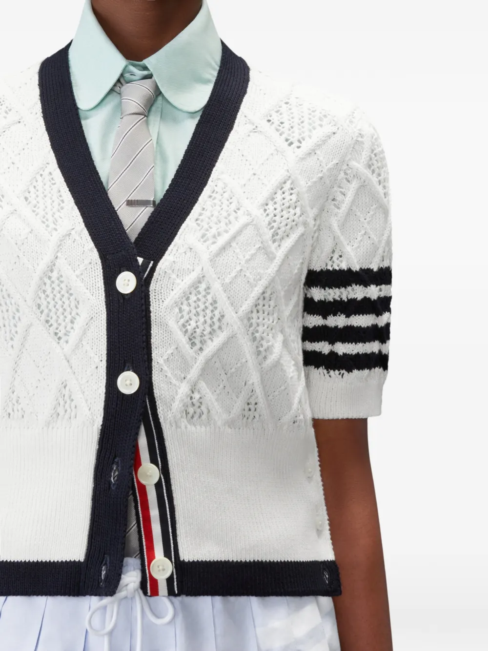 Thom Browne Argyle pointelle vest met vier strepen Wit