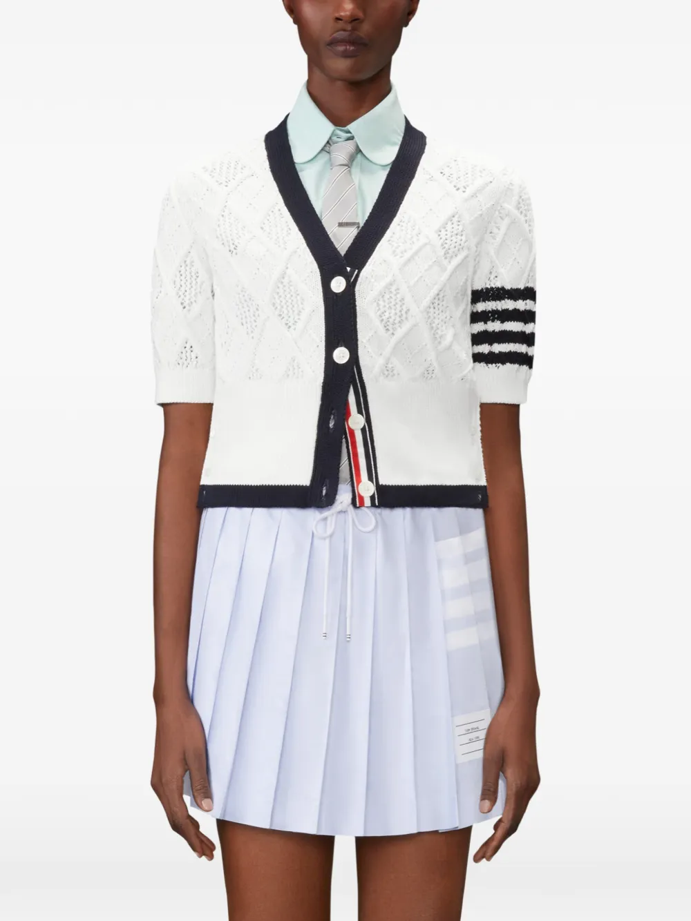 Thom Browne Argyle pointelle vest met vier strepen Wit