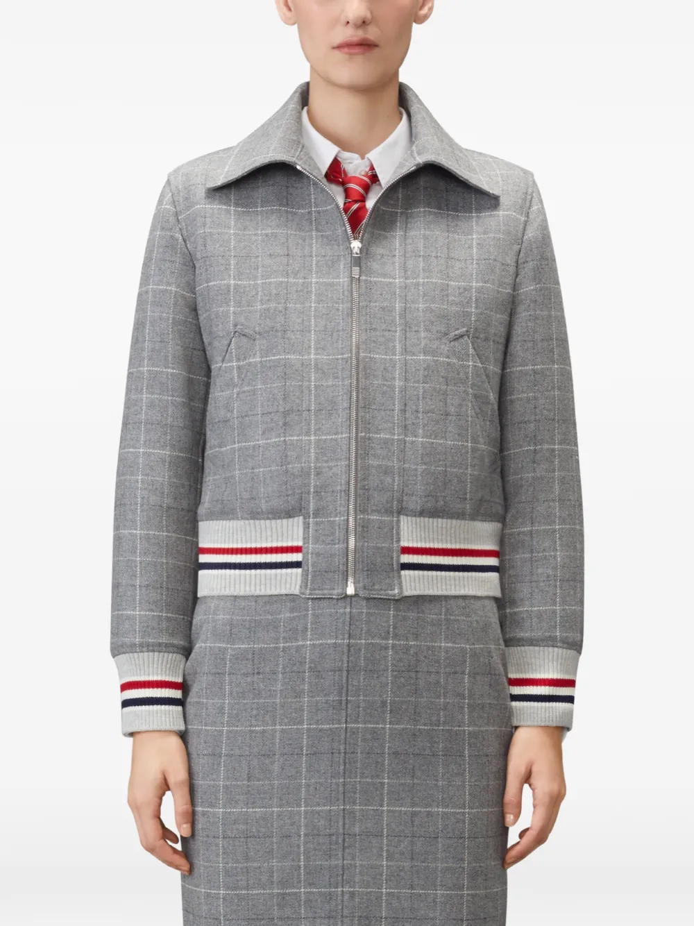Thom Browne Windowpane tweed jack met pied-de-poule print Grijs