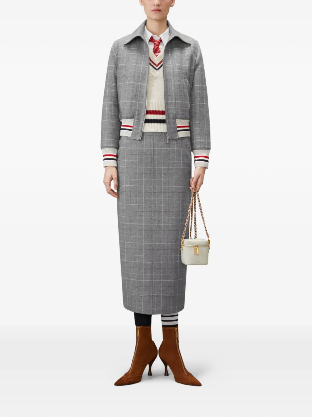Thom Browne Windowpane tweed jack met pied-de-poule print Grijs