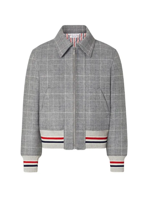 Thom Browne Windowpane Houndstooth Tweed Jacket in Grey