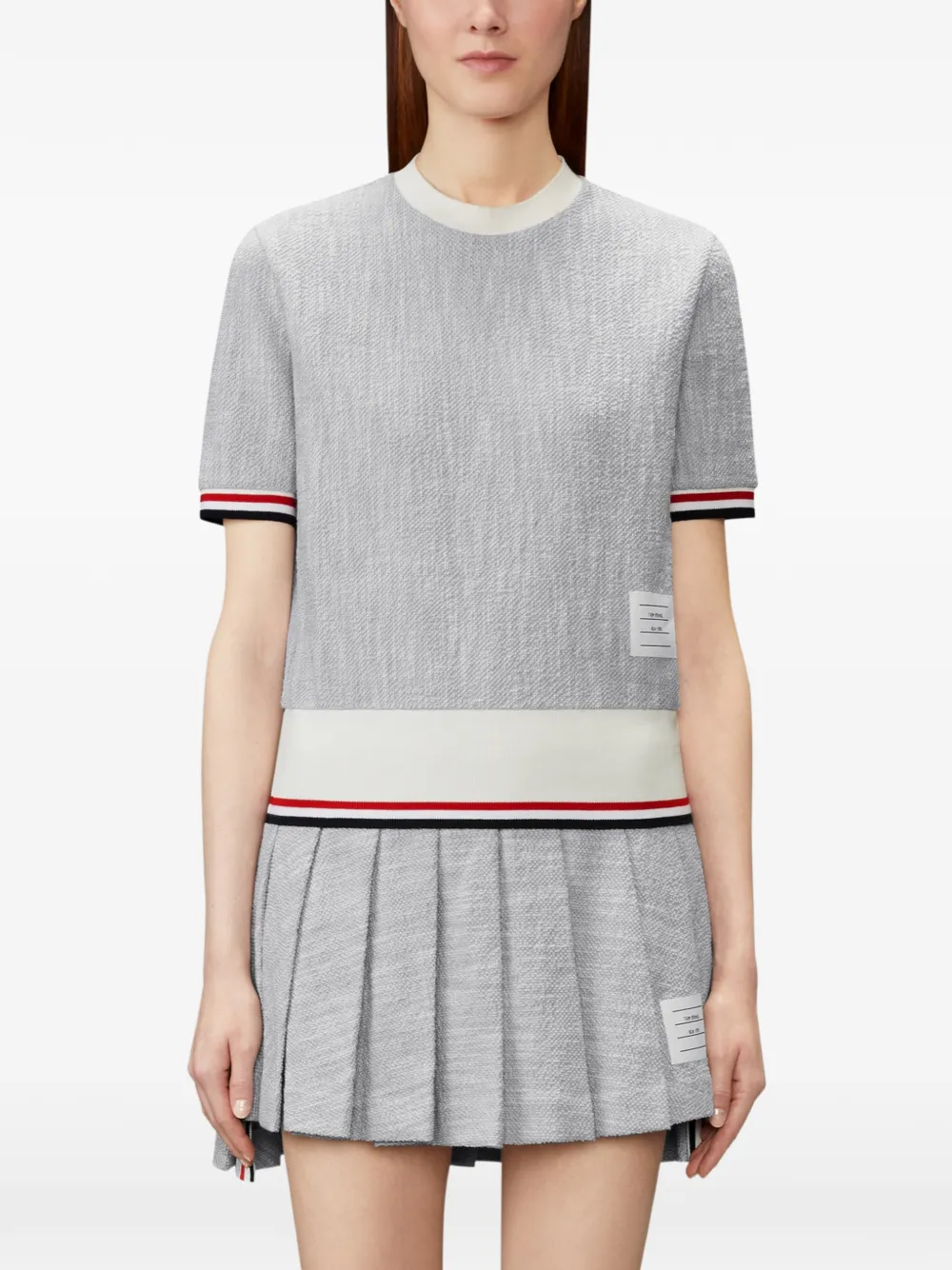 Thom Browne katoenen tweed T-shirt met RWB-streep Grijs