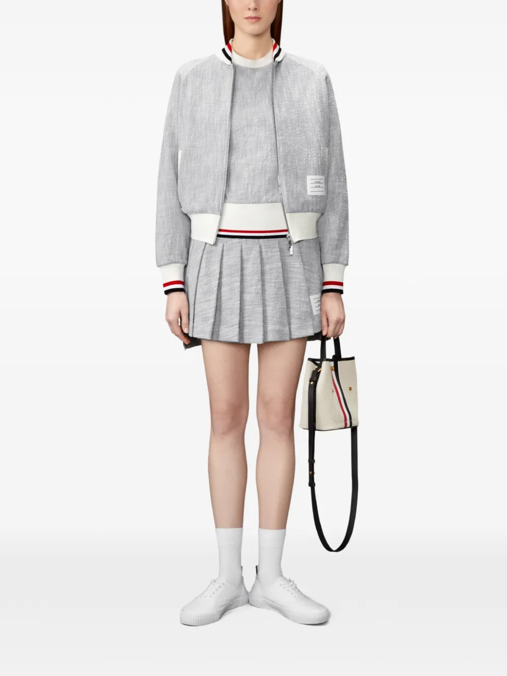 Thom Browne katoenen tweed T-shirt met RWB-streep Grijs