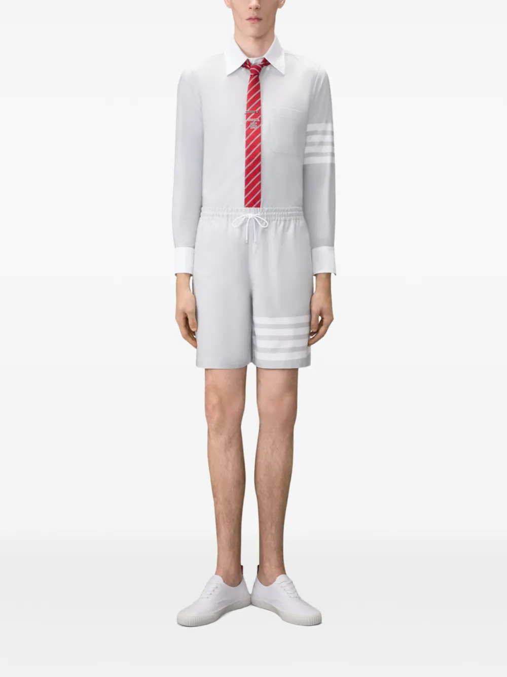 Thom Browne Oxford rugby shorts met vier strepen Grijs