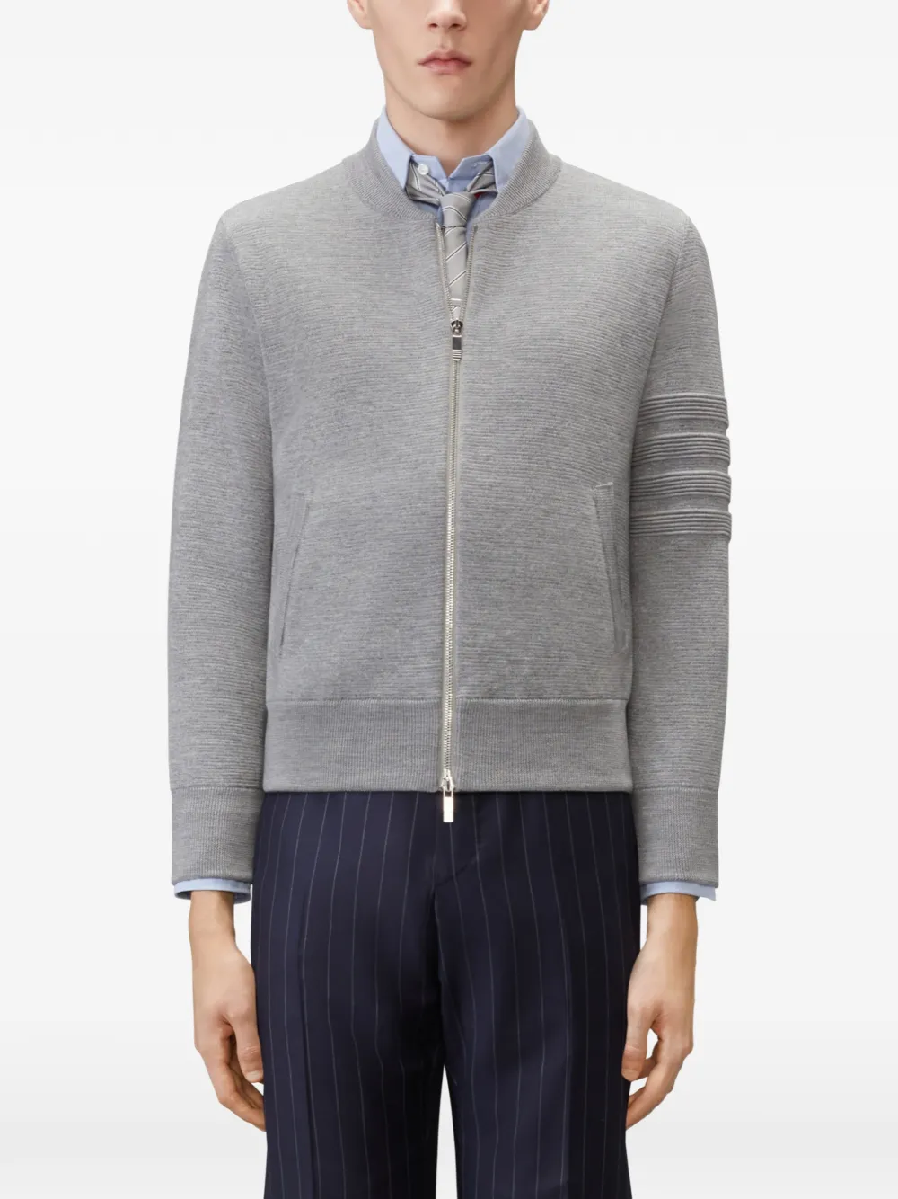 Thom Browne Bomberjack met vier strepen en Milano stiksel Grijs