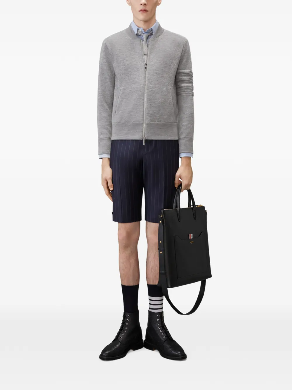 Thom Browne Bomberjack met vier strepen en Milano stiksel Grijs