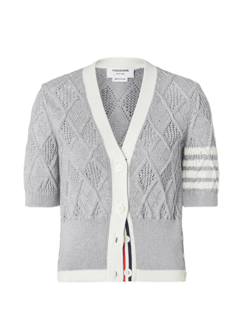Thom Browne Argyle Pointelle 4-Bar cardigan - Grigio