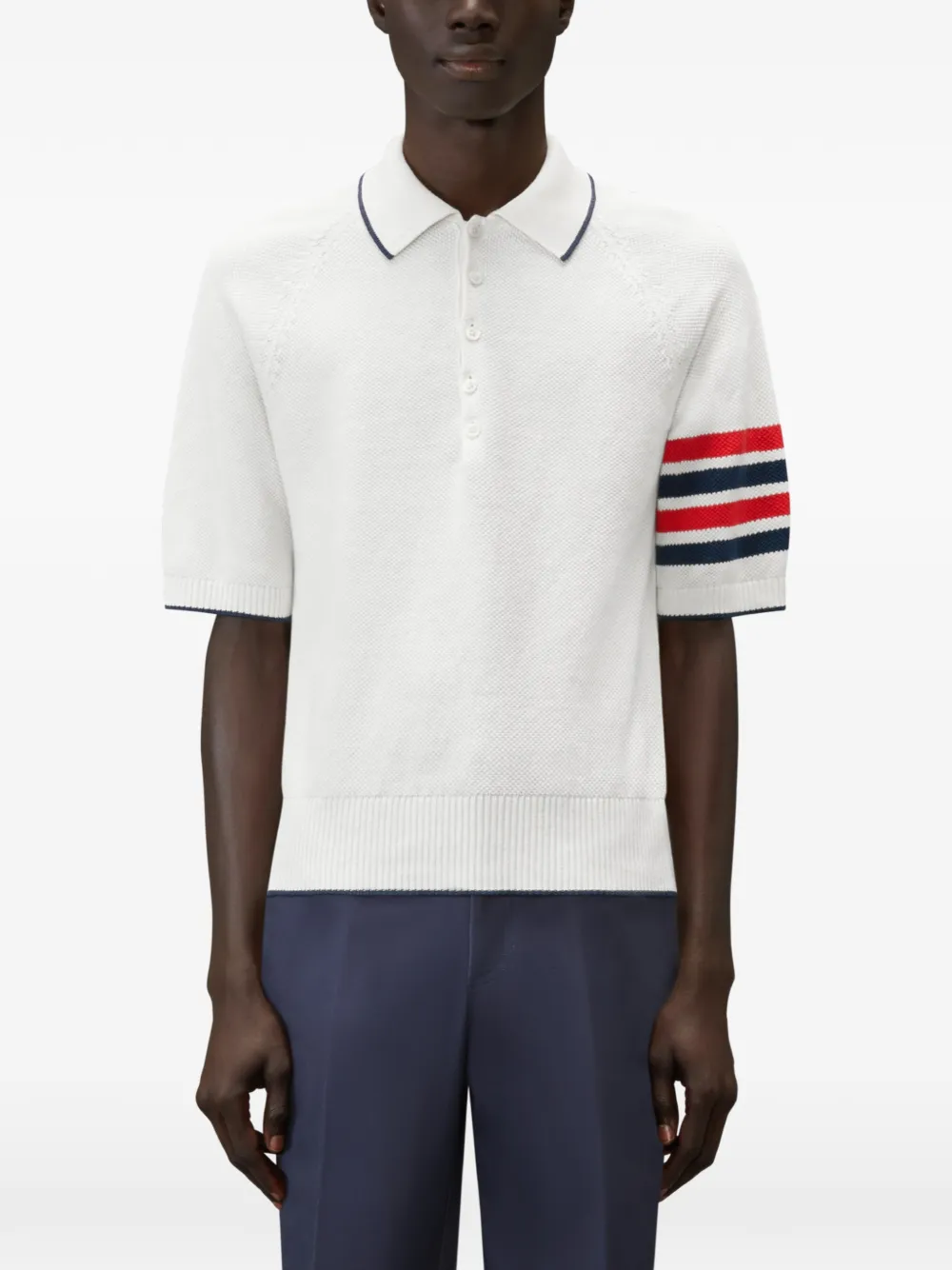 Thom Browne 4-Bar linnen-katoenen ruimvallend poloshirt Wit