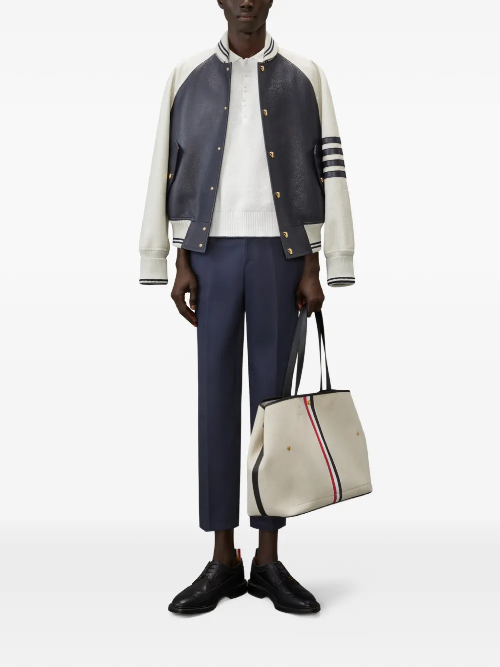 Thom Browne 4-Bar linnen-katoenen ruimvallend poloshirt Wit