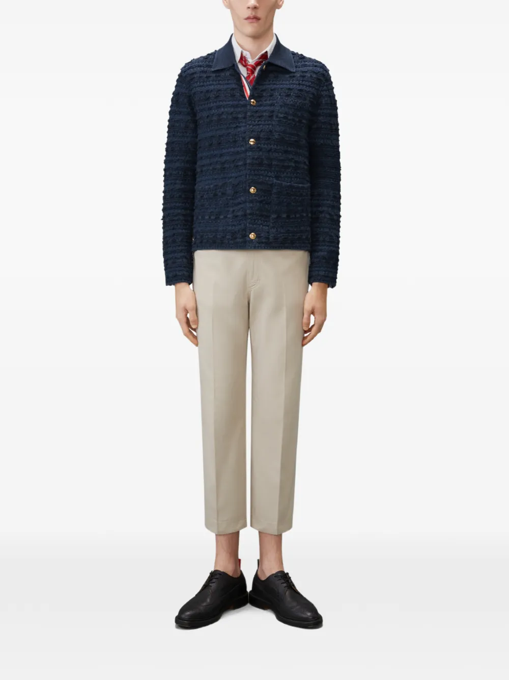 Thom Browne Gebreid tweed cargo jack met 4 strepen Blauw