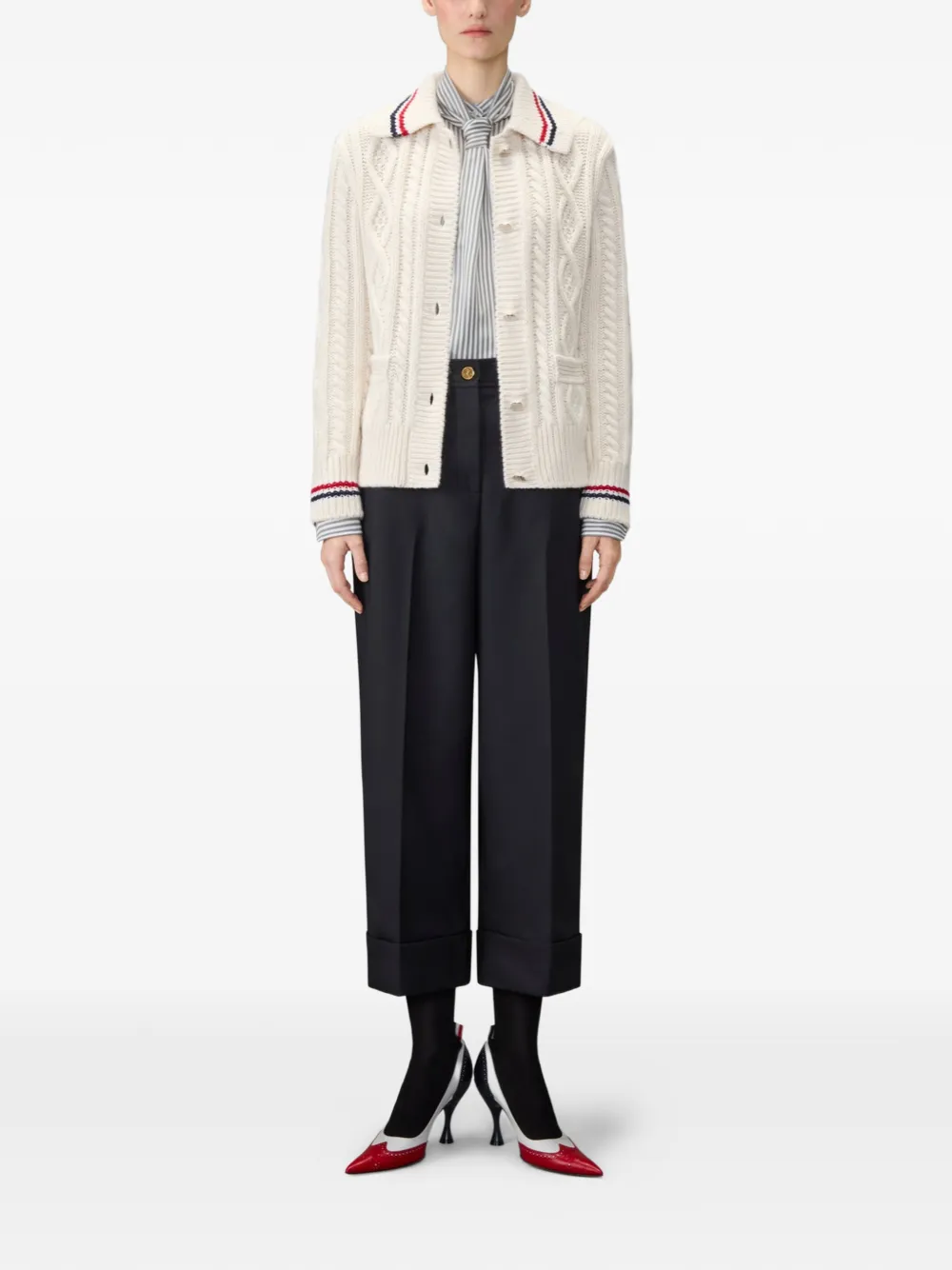 Thom Browne Zijden gestreepte blouse met afneembare kraag Grijs