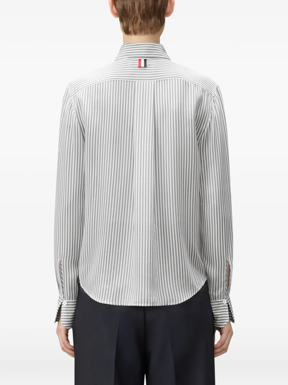 Thom Browne Zijden gestreepte blouse met afneembare kraag Grijs