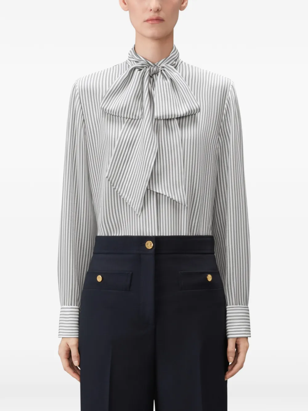 Thom Browne Zijden gestreepte blouse met afneembare kraag Grijs