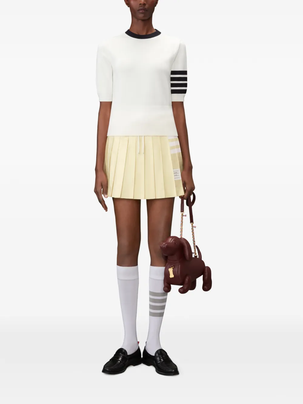Thom Browne Mini-plooirok met trekkoord en vier strepen Geel