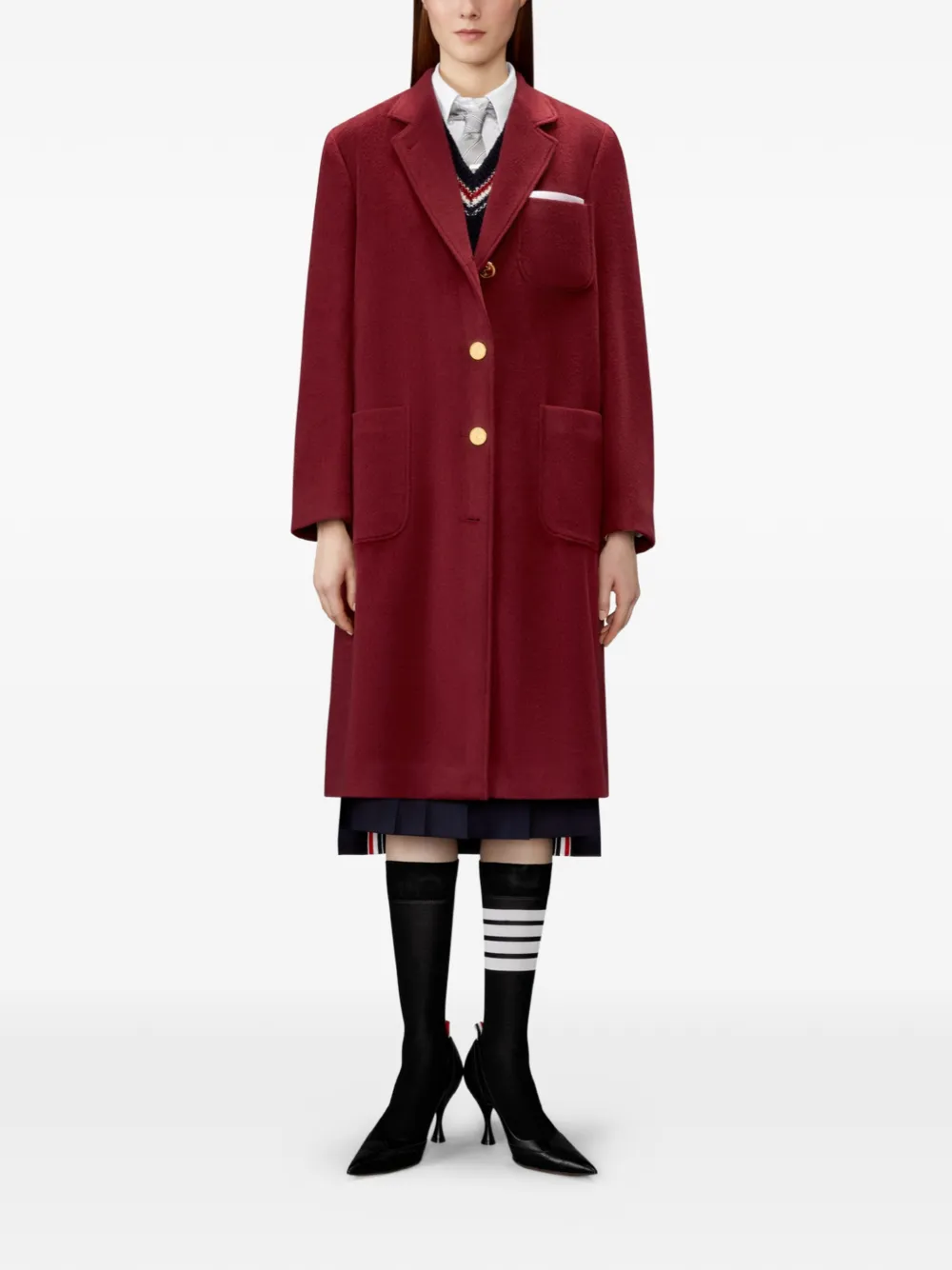 Thom Browne Kasjmier jas met klokmouwen Rood