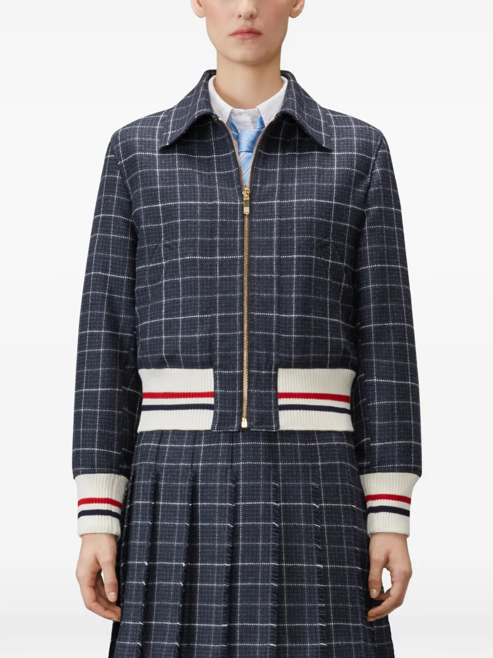 Thom Browne Teviot tweed jack met pied-de-poule print en vensterruit Blauw