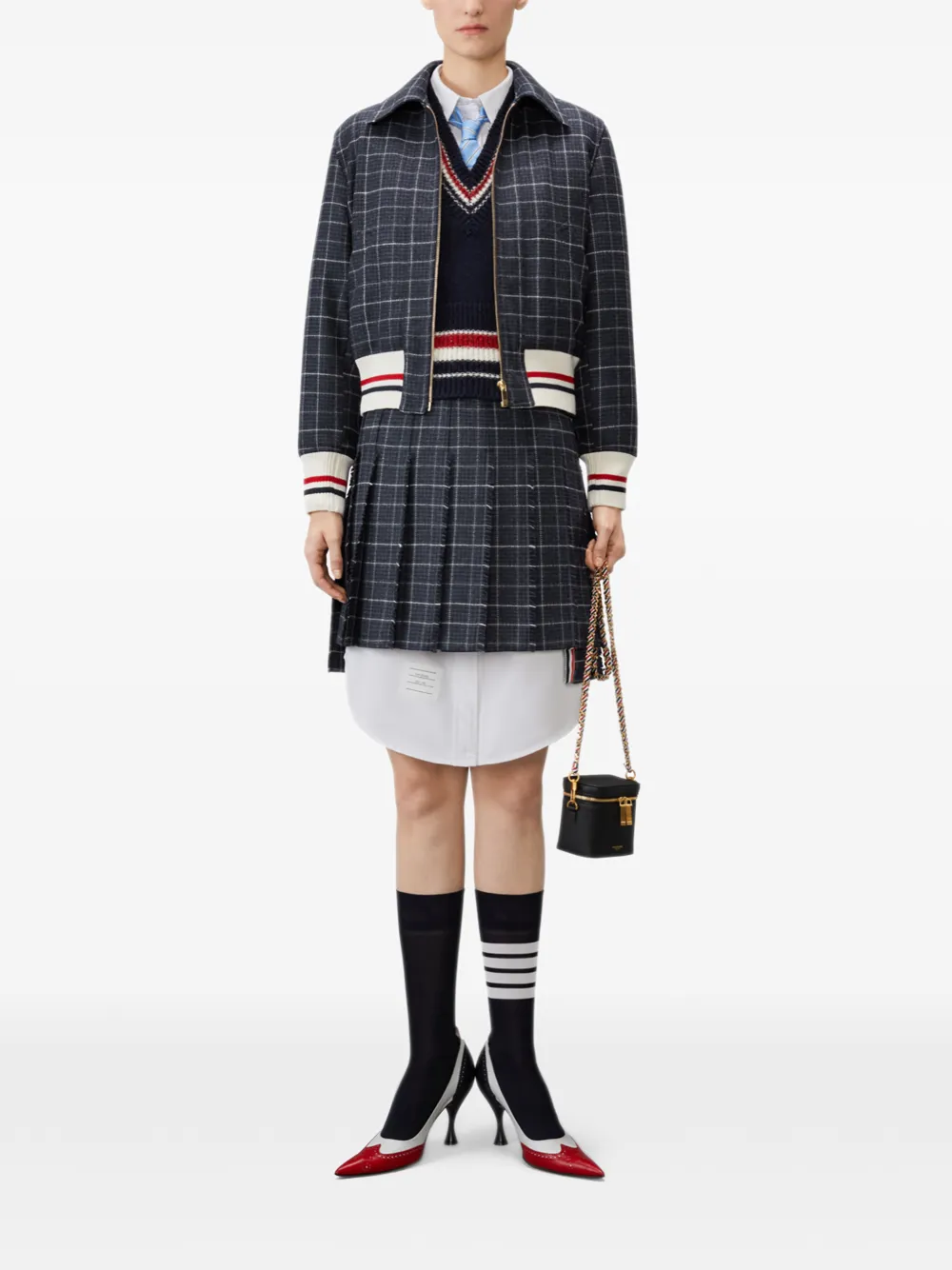 Thom Browne Teviot tweed jack met pied-de-poule print en vensterruit Blauw