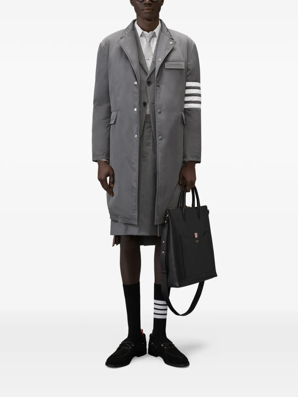 Thom Browne Gewatteerde jas met vier strepen Grijs