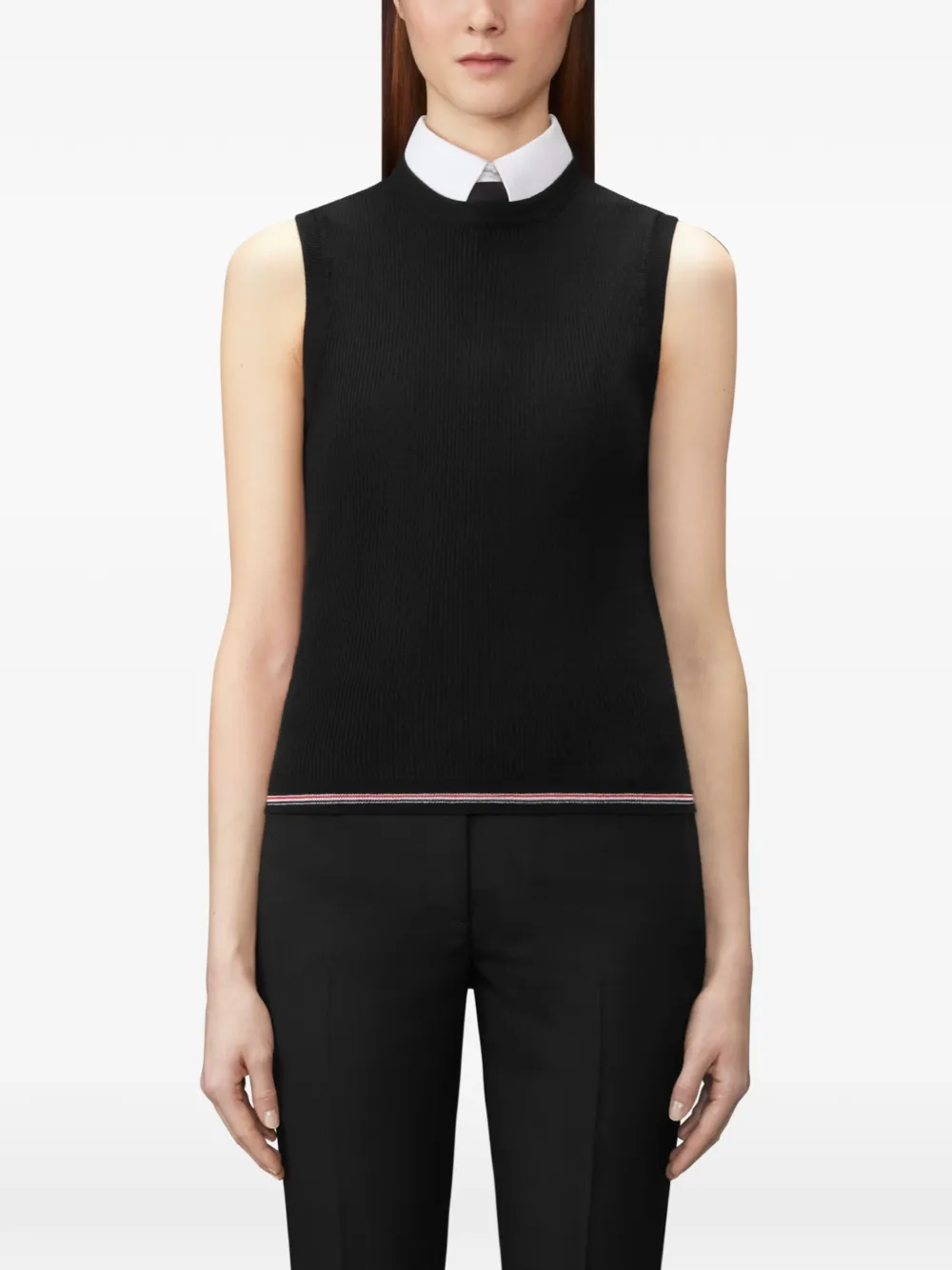 Thom Browne Geribbelde top met RWB-streep Zwart