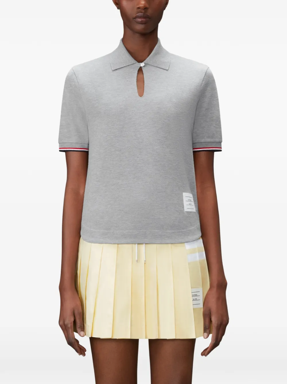 Thom Browne Piqué poloshirt met keyhole Grijs