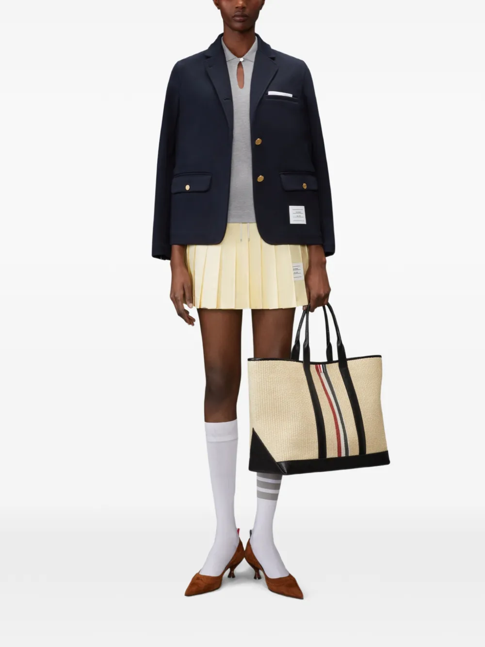 Thom Browne Piqué poloshirt met keyhole Grijs