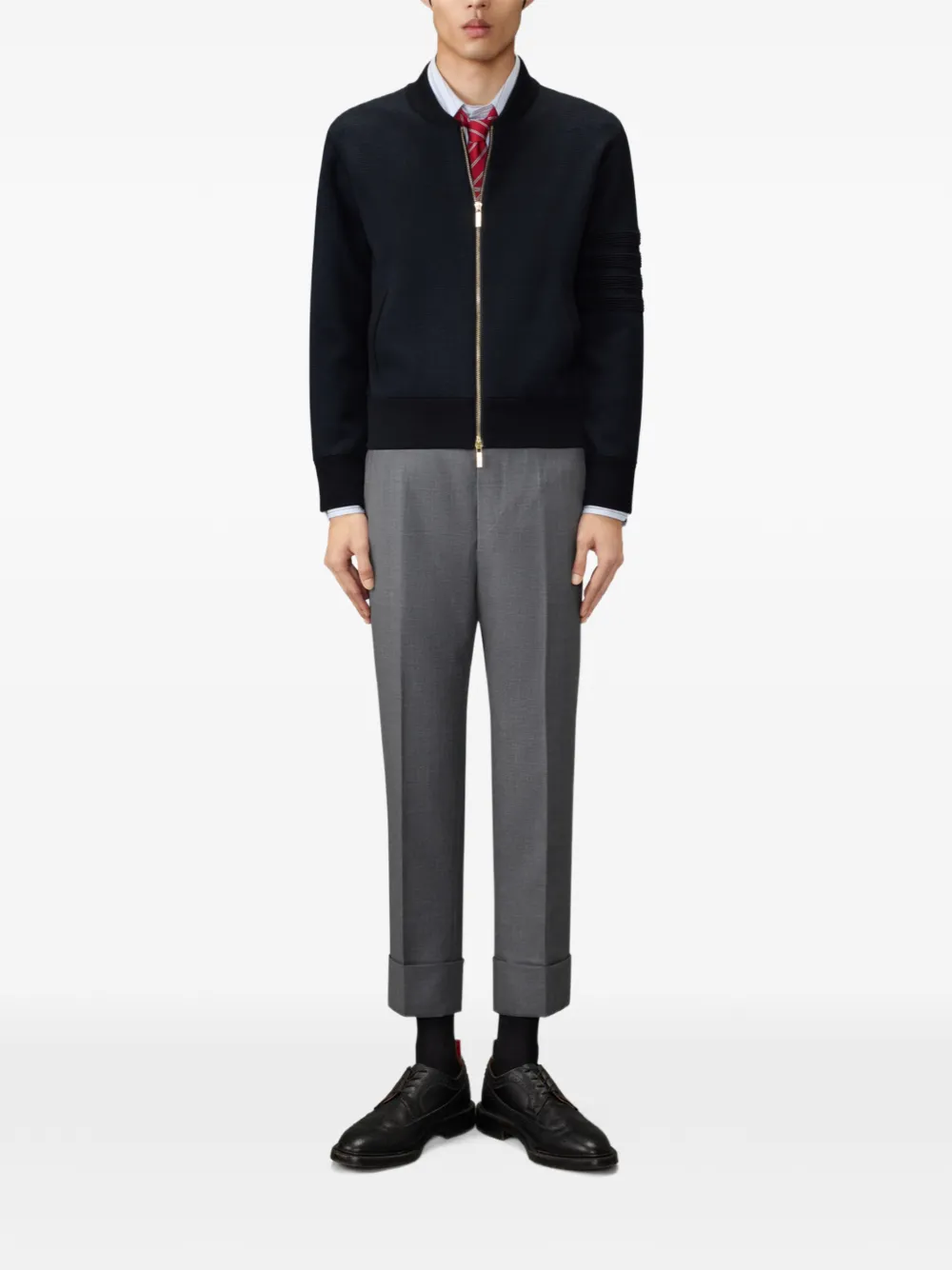 Thom Browne Ottoman bomberjack met vier strepen en Milano stiksel Blauw