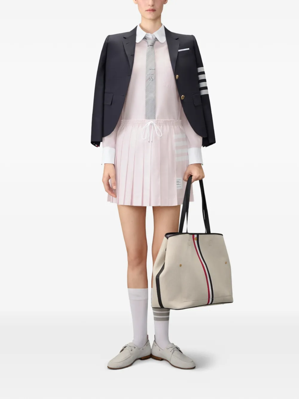 Thom Browne Mini-plooirok met trekkoord en vier strepen Roze