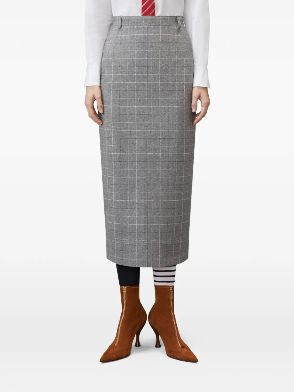 Thom Browne Windowpane tweed kokerrok met pied-de-poule print Grijs