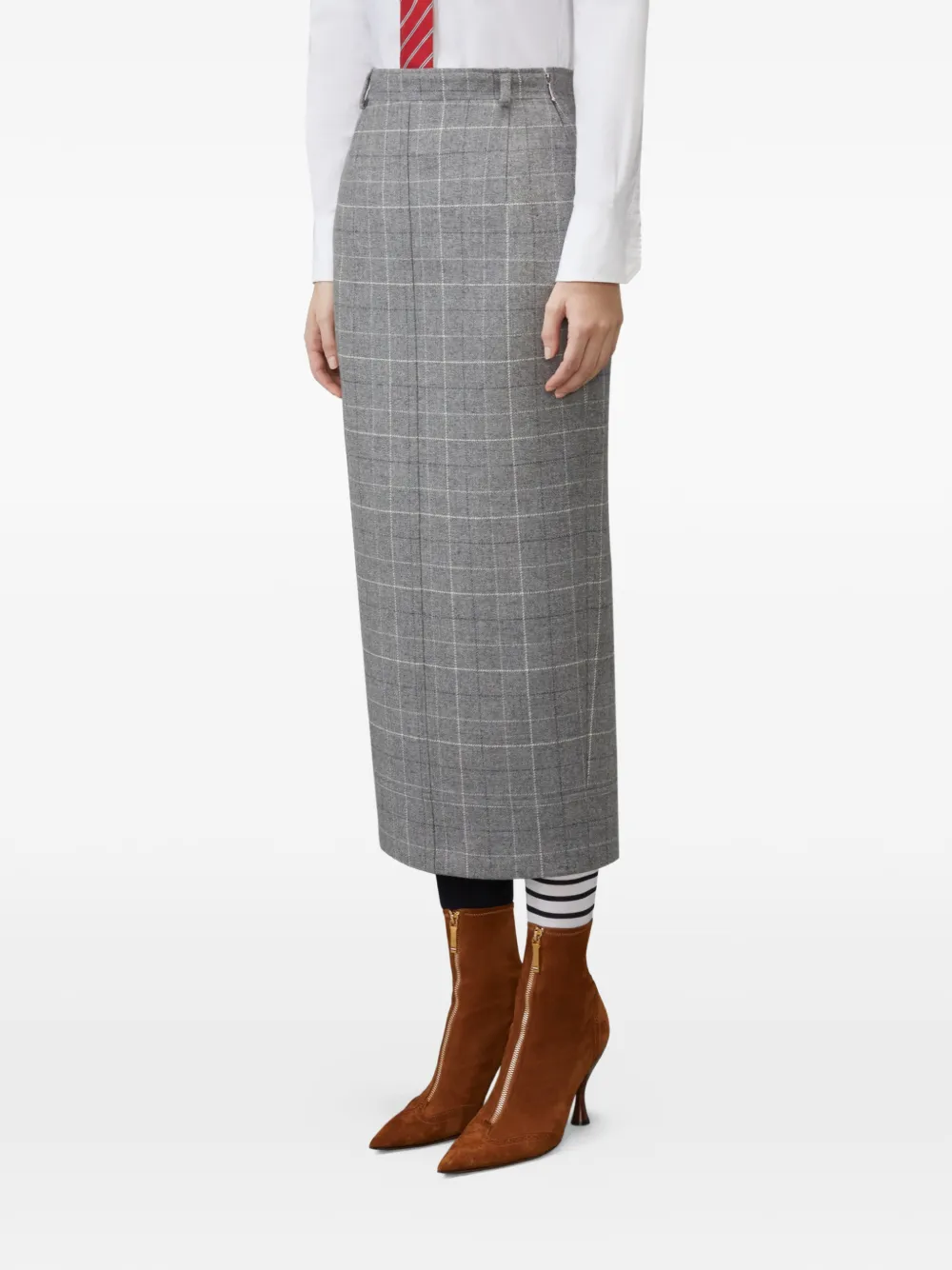 Thom Browne Windowpane tweed kokerrok met pied-de-poule print Grijs