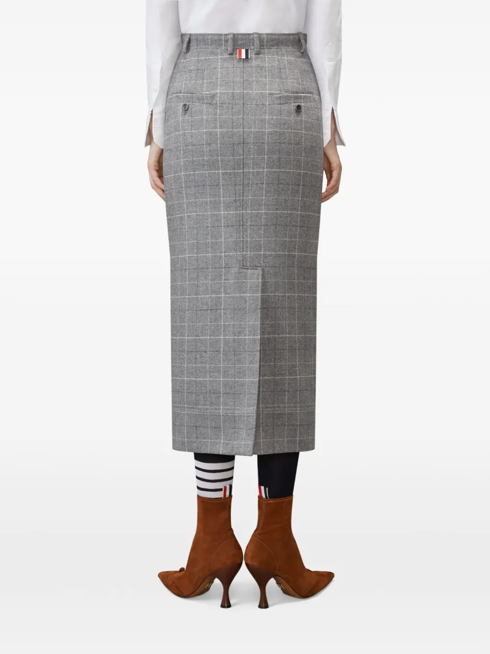 Thom Browne Windowpane tweed kokerrok met pied-de-poule print Grijs